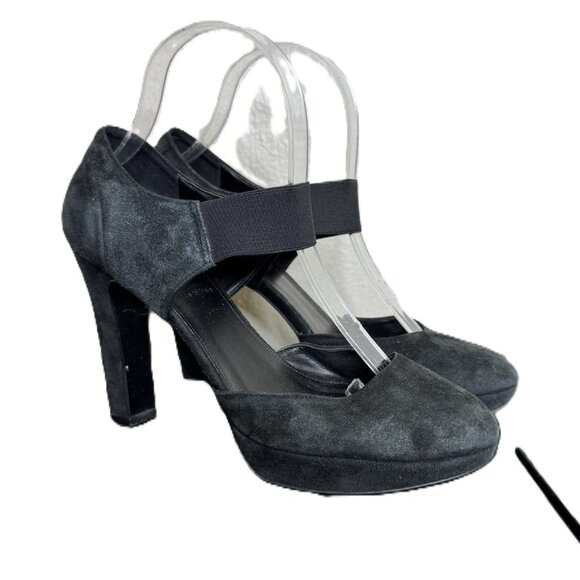 J. Crew Gray Black Suede Mary Jane Platform Heels, 4" Heel, Made in Italy, Sz 8 - Picture 1 of 13